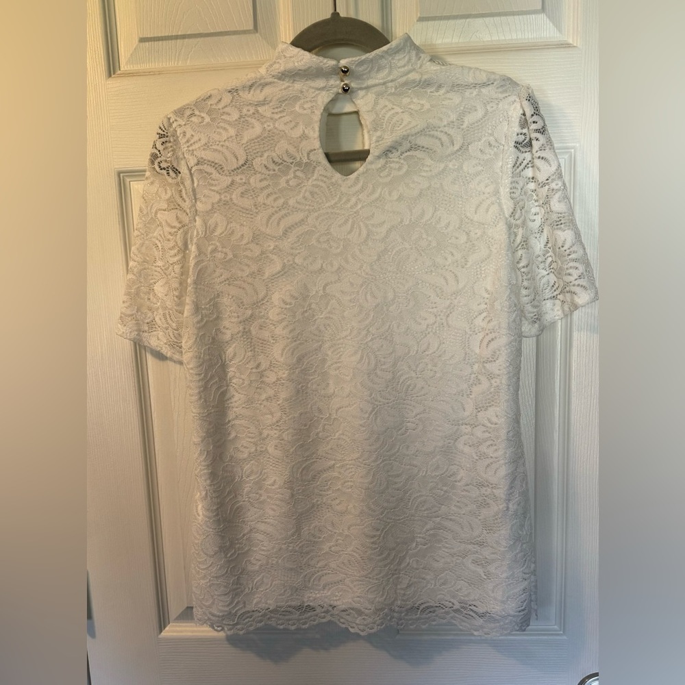 White Lace High Neck Blouse - Picture 2 of 7